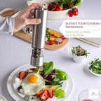 Electric Pepper Grinder or Electric Salt Grinder - Single Battery Operated Stainless Steel Salt or Pepper Mill with Light (Black) - Automatic One Handed Operation with Adjustable Ceramic Grinder