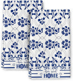 Blue Kitchen Towels Decorative Set of 2, Absorbent Boho Floral Dish Towels for Kitchen Drying Cleaning, Cute Dish Cloths for Bar Bathroom Decor, Housewarming Gifts for Women