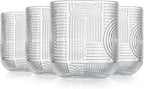 Glaver's Whiskey Glasses 13 oz Rocks Glass Double Old Fashioned Set of 4 DOF Home Bar Glasses Embossed Designed Elegant Clear Modern Vintage Drinking Glassware