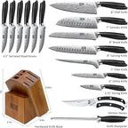 16-Piece Knife Set with Block, Ultra Sharp High Carbon Powder Steel Knife Block Set, Chef Knife Set Professional Kitchen Knives Set with Sharpener and Pakkawood Handle