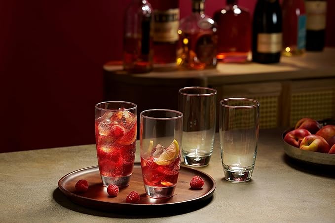 Glaver's Highball Glasses Set Of 4, 16 Oz. Drinking Glasses, Unique Water Glass Cups For Juice, Cocktails, Soda, Heavy Bottom Tumbler Glass