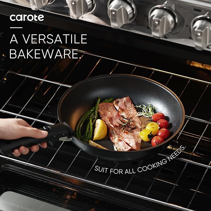 CAROTE 17Pcs Pots and Pans Set Non Stick, Cookware Set Detachable Handle, Nonstick Induction Kitchen Sets Non Stick with Removable Handle, RV Cook Ware, Oven Safe, Black