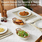 Au Gratin Baking Dish, Ceramic Oval Baking Dishes with Handles, 20 oz Small Casserole Dishes for Oven, 6x8 Individual Baking Dishes for Oven, Single Serving Dishes for 1-2 People, Set of 4, Brown Rim