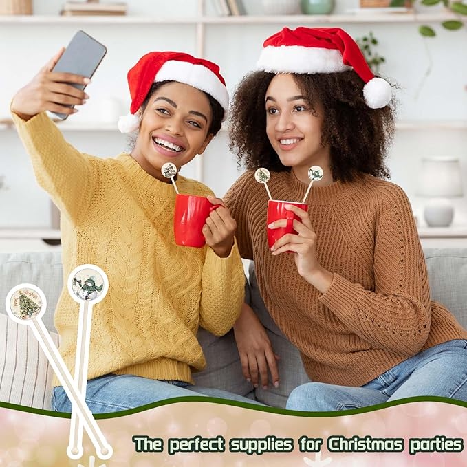 Meanplan 60pcs Christmas Swizzle Sticks Christmas Cocktail Stirrers Plastic Stir Sticks Xmas Santa Claus Snowman Decorations for Birthday Party Coffee Shop Supplies Favors Gifts(Reindeer)