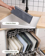 famiware Serving Platter, Rectangular 15.67/14.1/12.6inch Serving Dishes for Entertaining, Dishwasher Safe, Stoneware Serving Trays for Party, Food, Turkey, Snack, Cheese, Reactive Glaze, Matte Black