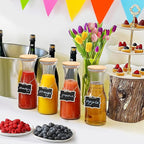 Set of 2 Circular Glass Carafe, 1 Liter Beverage Serveware Carafe with Bamboo Lid, Water Bottles, Clear Glass Pitchers for Mimosa Bar, Milk, Juice, Lemonade(2 Bottles)