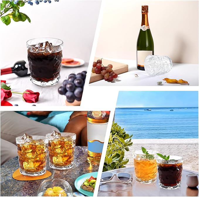 Shatterproof BPA Free Plastic Drinking Glasses, 8 oz Glacial Pattern Reusable Cups Unbreakable Tumblers for Wine, Cocktails, Beer, Juice & Whiskey - Dishwasher Safe, Set of 4