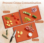 SMIRLY Plastic Cutting Board Set with Holder 3 Pieces, Non-Slip Dishwasher Safe Chopping Boards for Kitchen, Orange