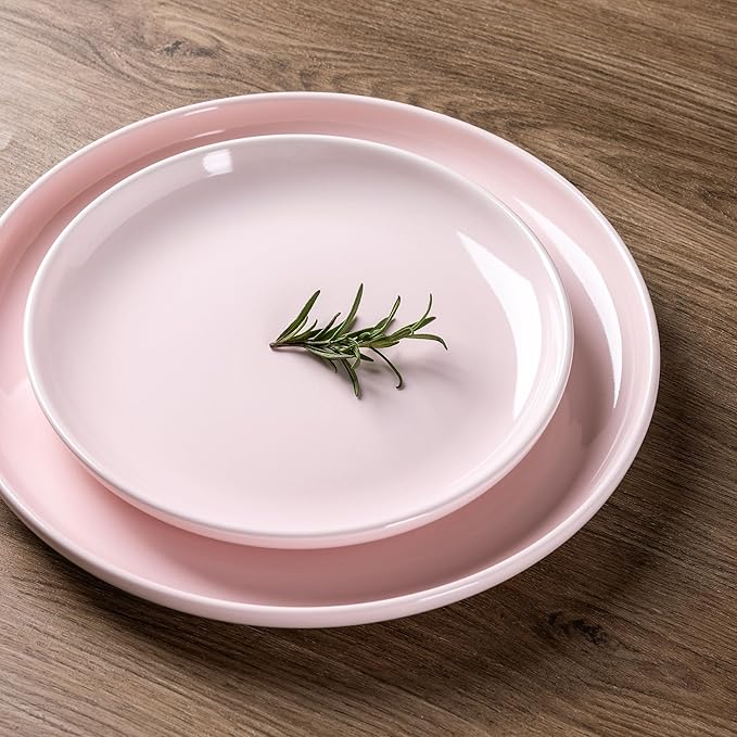 AmorArc Ceramic Plates Set of 6, 8.0 Inch Round Stoneware Salad Plates Use for Dessert, Salad, Appetizer etc,Microwave and Dishwasher Safe, Scratch Resistant Small Deep Dinner Plates-Pink
