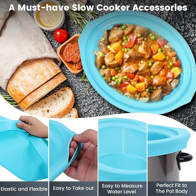 Slow Cooker Liners fit Crock Pot 7-8 QT,Maywe Tanso for Crock Pot Liners For 7-8 Quart Oval or Round Slow Cookers,Reusable & Leakproof Silicone Slow Cooker Liner For Crockpot,Dishwasher Safe BPA Free
