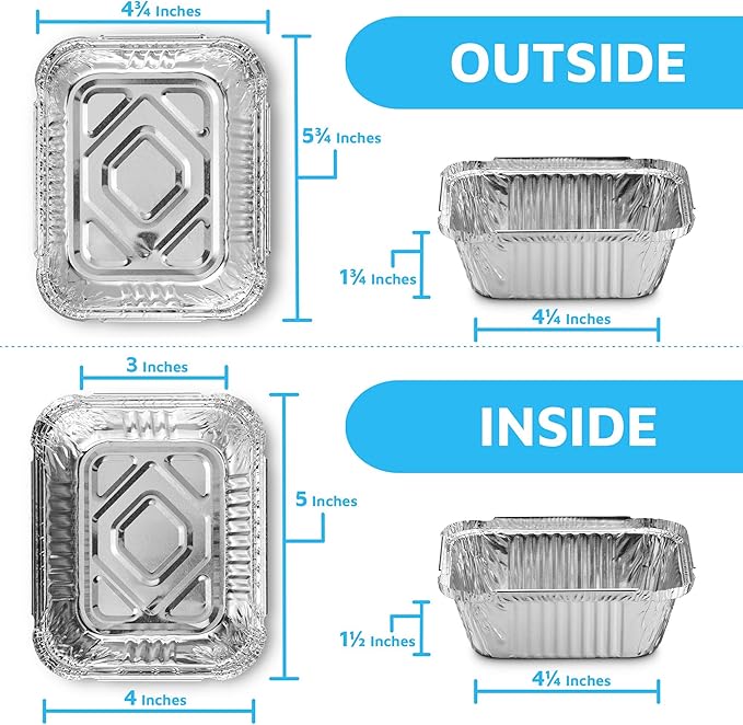 MontoPack Disposable Takeout Pans with Clear Lids | 1lb Capacity Aluminum Foil Food Containers with Strong Seal for Freshness & Spill Resistance | Eco-Friendly & Recyclable | 50-Pack of 5x4” Drip Pan
