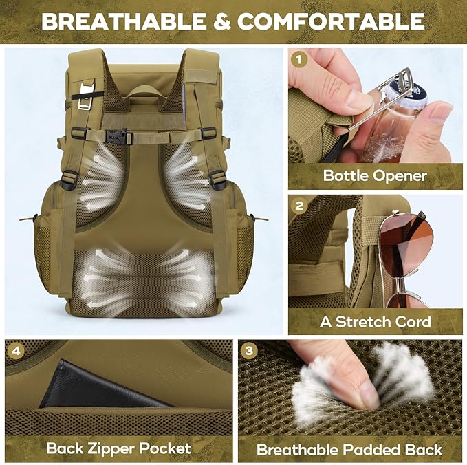Maelstrom Backpack Cooler,Soft Lightweight Leakproof Tactical Cooler Backpack,50 Can Insulated Cooler Bag,Keeps 50 Cans Hot/Cold for Up to 16 Hours,Waterproof Lunch Bag for Men Women-Khaki