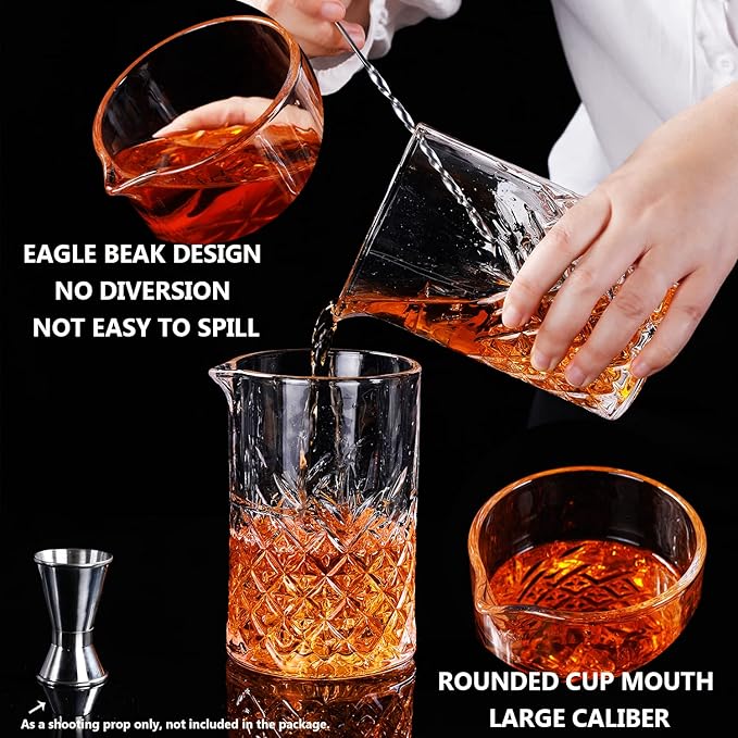 2 Pack Crystal Cocktail Mixing Glasses, 24oz, Thick Weighted Bottom, Professional Bartender's Mixer Glass Stirring Glasses, Bar Tools