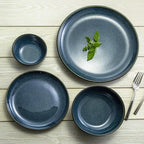 Sango Resona 16-Piece Blue Stoneware Dinnerware Set – Service for 4, Plate and Bowl Set, Delicate Blue Interior, Microwave & Dishwasher Safe, for Everyday Dining & Entertainment
