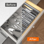 Lifewit Deep Silverware Drawer Organizer for Kitchen, Expandable Utensil Tray, Adjustable Flatware Cutlery Holder, Large Plastic Kitchen Storage for Spoons Forks Knives, 22.4 x 16.7 x 2 inches, Gray