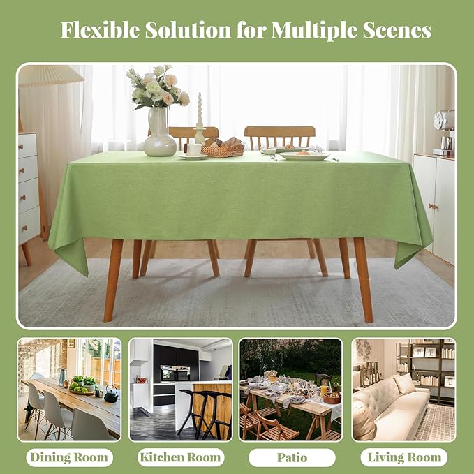 Laolitou Table Cloth Rectangle Linen Waterproof Textured Sage Green Tablecloth, Washable Wrinkle Free Spill Proof Fabric Tablecloths for Dining Table Farmhouse Kitchen Holiday, 52x70 Inch