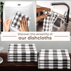 Urban Villa Cotton Dish Cloth Set of 8, Waffle Kitchen Cloth 12x12 Inch Highly Absorbent Soft Dish Cloths for Kitchen Cleaning & Drying Dishes Mitered Corner Dish Towels - Grey White, Buffalo Checks