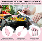 HaWare Kitchen Utensils, 14 PCS Silicone Cooking Utensils Set, Heat Resistant Kitchen Utensils for Non-stick Cookware, Kitchen Gadgets Tools with Spoons, Spatulas, Whisk, Dishwasher Safe (Pink)