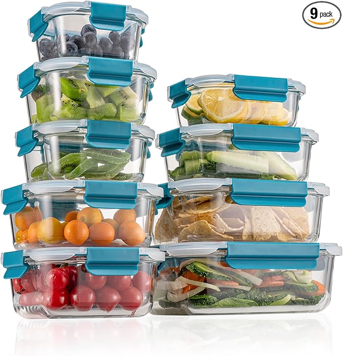 GC Glass Food Storage Containers with Airtight Lids-Glass Meal Prep Containers/Bento Box/Microwave Freezer Dishwasher Safe-Glass Lunch Box for Kitchen,Stackable,Large Capacity, BPA Free