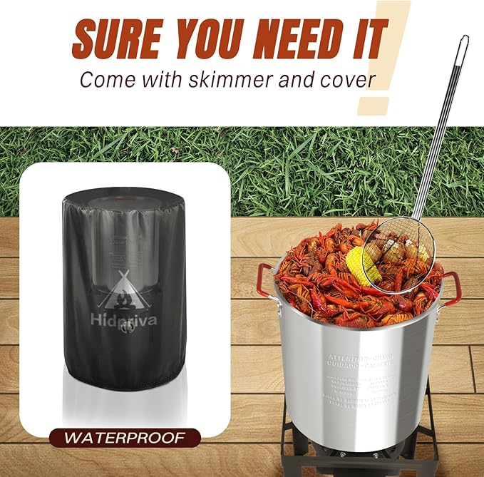 30QT Turkey Fryer & 10QT Fish Fryer Kit, Waterproof Cover & 12-inch Skimmer, 55,000BTU Propane Burner Stove, Aluminum Turkey Fryer Pot, Outdoor Deep Fryer, Crawfish Boiler with Basket