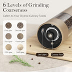 Ultrean Electric Pepper Grinder, Rechargeable Salt and Pepper Grinder with 6 Adjustable Coarseness, LED Light, One-Hand Automatic Operation, Brown