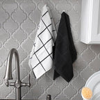 T-fal Solid & Checked Parquet Kitchen Towels: Highly Absorbent, Super Soft Long Lasting - 100% Cotton, 16"x26" Dish Towels for Cleaning & Drying Dishes, Pans, Glassware, Countertops, 6-Pack, Charcoal