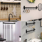 Dseap Kitchen Utensil Holder Hanger, Pot and Pan Rack Wall Mounted, Kitchen Rail with 8 Hooks for Hanging Cooking Utensils, Mugs, Spoons, Wall Mounted, Black