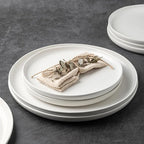 AmorArc Ceramic Dinner Salad Plates Set of 6, Wavy Rim 8.5 Inch Dish Set, The Dessert,Salad, Appetizer, Small Dinner etc Plate,Microwave, Dishwasher Safe, Scratch Resistant - Matte White