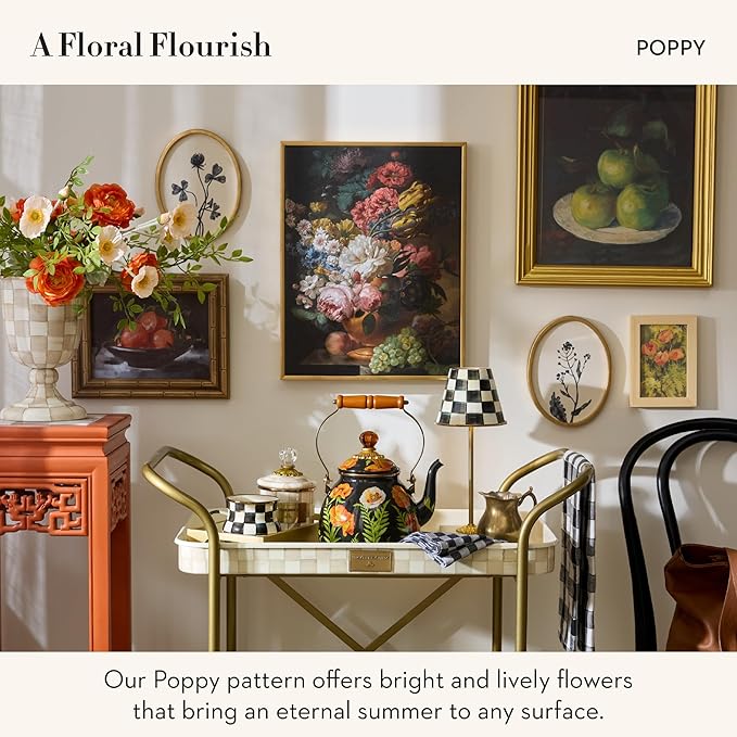 MACKENZIE-CHILDS Enamel Tea Kettle, Cute Tea Kettle for Stovetop, 2 Quarts, Poppy