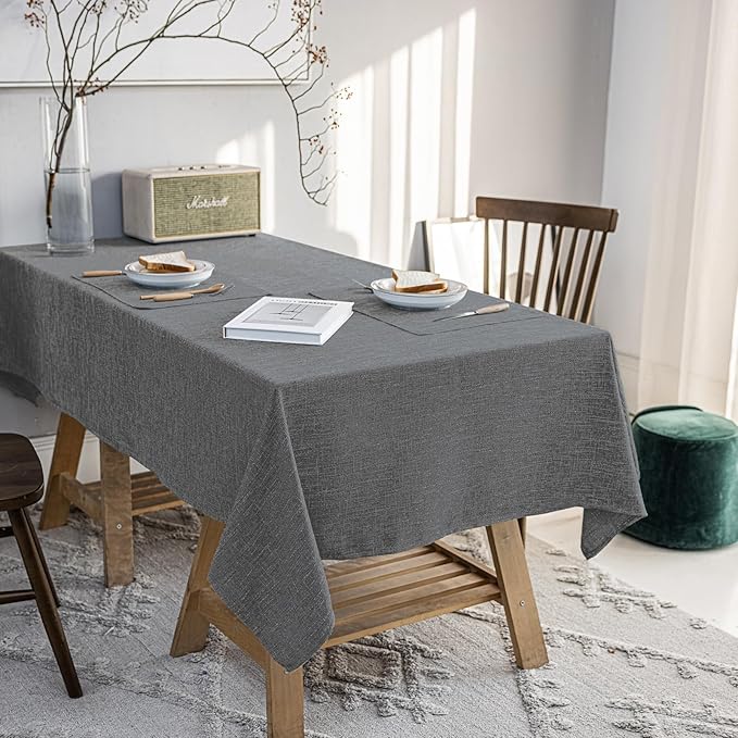 Waterproof Cotton Linen Tablecloths Rectangle Dining Table Cloth, Wipe Clean Indoor & Outdoor Table Cover for Buffet Party and Banquets, Wrinkle Resistant（54"x86" Gray）