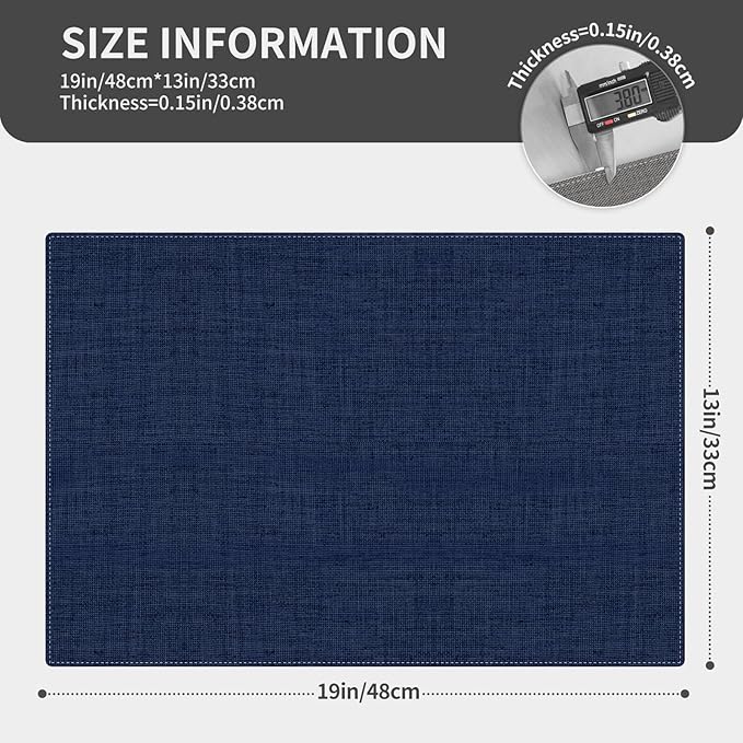 Cloth Placemats, Set of 4 Heat-Resistant Cotton Linen Blend Double Layered Machine Washable Place Mats, Wrinkle Free Thick Fabric Dining Table Mats for Indoors & Outdoors (Navy Blue, 4)