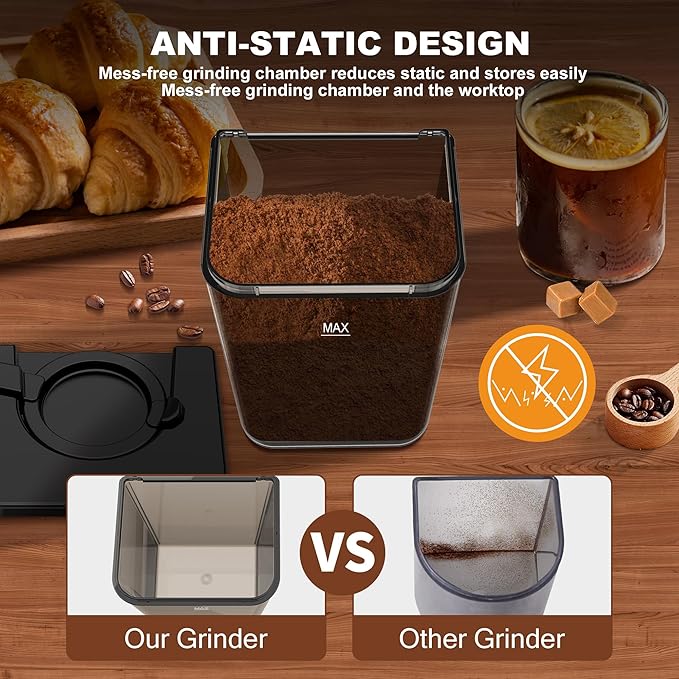 Conical Burr Espresso Coffee Grinder Electric, Coffee Bean Grinder for Home Use Upgraded 48 Grind Settings, 35s Precision Timer, Anti-Static for Pour Over/Drip/French Press, Stainless Steel Black