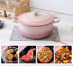 Enameled Cast Iron Covered 5.5 Quart Dutch Oven with Dual Handle, Dutch Ovens with Lid for Bread Baking, Pink