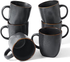 famiware Coffee Mugs Set of 6, Ocean Square 13oz Coffee Cup Set with Handle for Cocoa, Milk, Hot Chocolate, Tea, Water, Stoneware Cups for Kitchen, Microwave and Dishwasher Safe, Matte Black