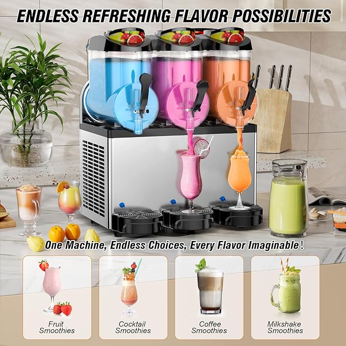 Ultimate Commercial Slushy Machine – 12X3 Tank Stainless Steel Slush Machine,Commercial Frozen Drink Maker for Juices, Margaritas, and Cocktails – Ideal for Bars and Restaurants