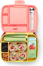 Munchkin Lunch Bento Box for Kids and Toddlers, Includes Stainless Steel Utensils, BPA-Free, 18 Months and Up, Pink/Green/Yellow