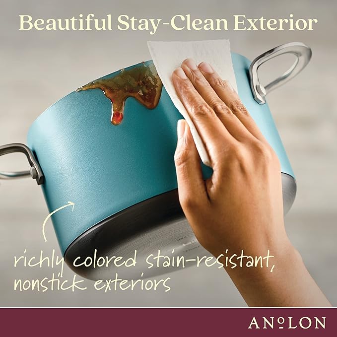 Anolon Achieve Hard Anodized Nonstick Saucepot with Lid, 4 Quart, Teal