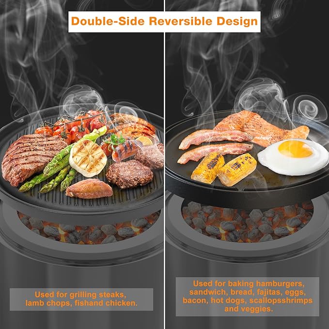 Onlyfire Griddle for Solo Stove Ranger, 14 Inch Double Sided Reversible Cast Iron Campfire Grill Pan with Detachable Legs for Solo Stove 15 Inch Fire Pit, Raised Top Cookware for Ranger Fire Pit
