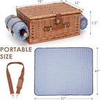 Picnic Basket for 4, Insulated Willow Picnic Baskets with Shoulder Strap, Picnic Hamper with Waterproof Picnic Blanket, Handmade Wicker Hamper for Outdoor, Great Gifts for Thanksgiving, Christmas