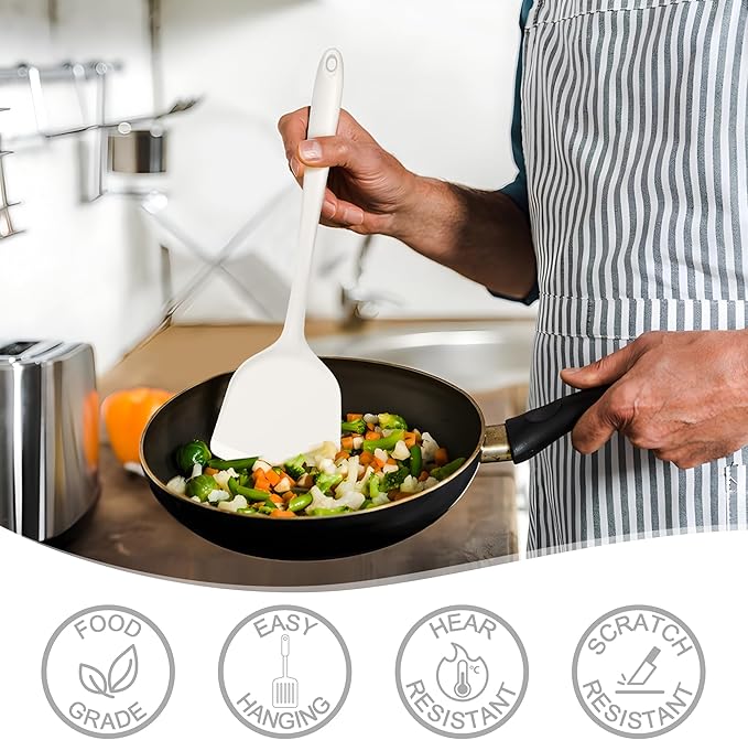 E-far Silicone Cooking Utensils Set, 25 Piece Kitchen Utensils with Holder, Non Toxic Kitchen Tools Spatula, Turner, Spoon, Ladle for Nonstick Cookware, Heat Resistant & Dishwasher Safe - White