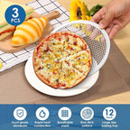 3Pcs Pizza Tray 12 inch Pizza Screen Non Stick Pizza Oven Tray Temperature Resistant Pizza Mesh Baking Tray Reusable Pizza Mesh Pan for Baking Oven Home Restaurant