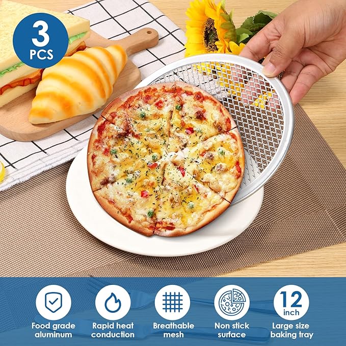 3Pcs Pizza Tray 12 inch Pizza Screen Non Stick Pizza Oven Tray Temperature Resistant Pizza Mesh Baking Tray Reusable Pizza Mesh Pan for Baking Oven Home Restaurant