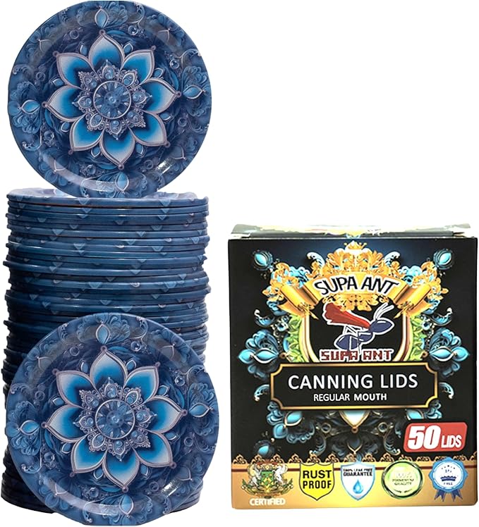 Supa Ant Thickest Canning Lids Regular Mouth (50 Pcs.) Food Grade Tin Can Lids for Canned Food - Buckle Proof & Rust Proof Lid for Canning Kit for Regular Mouth Mason Jars (Turquoise) Canning Supplies