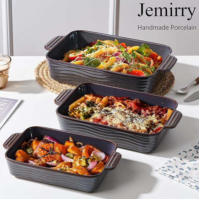 Ceramic Baking Dish Set of 3, Casserole Dishes for Oven, Square Porcelain Bakeware Set with Handles, Lasagna Baking Pan for Cooking, Perfect for Baking and Serving, Housewarming, Halloween, Thanksgiving, Christmas, New Year- Kiln-Transformed Purple