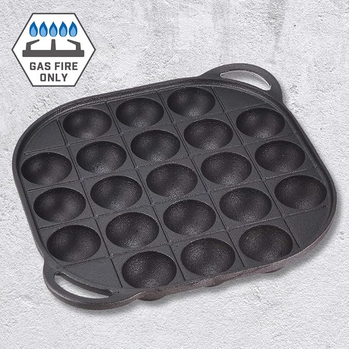 TIKUSAN Takoyaki Pan Cast Iron Takoyaki Maker Skillet Griddle Japanese Octopus Meat Ball Mold Maker for Gas Heater (21 Molds)