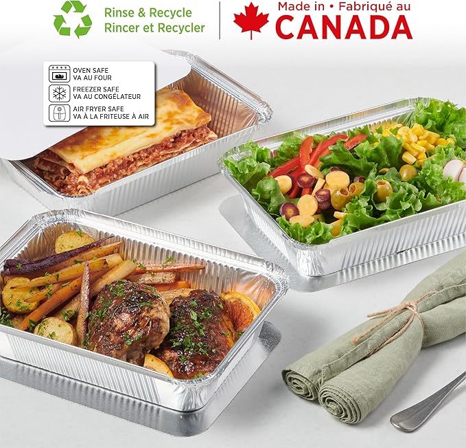 Starfrit 30-Pack Aluminum Storage Containers with Lids (8.5”x 6”) - 2.25 LB Capacity - Recyclable - Disposable - Oven & Freezer Safe - Perfect for Cooking, Meal Prep & Takeout