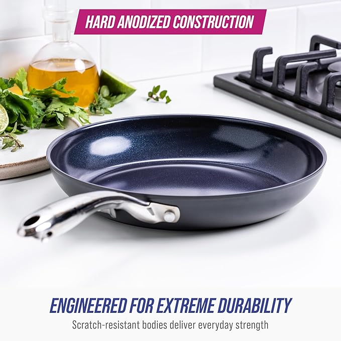 Blue Diamond Cookware Hard Anodized Ceramic Nonstick, 10" Frying Pan Skillet, PFAS-Free, Dishwasher Safe, Oven Safe, Grey
