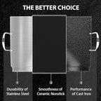 Utheer 23" x 16" Ceramic Nonstick Stainless Steel Griddle for Gas, Charcoal, Grill, Large Stove Top Griddle, Non-Toxic, PFAS/PFOA/PTFE Free, Oven Up to 500°F, for BBQ, Camping & Kitchen, Black