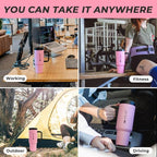 100% Leakproof 40 oz Tumbler with Handle & 4-in-1 SipSwig Lid, Built-In Flip Straw & External Stainless Steel Straw, Insulated Stainless Steel Cup, BPA-Free, Pink & Black