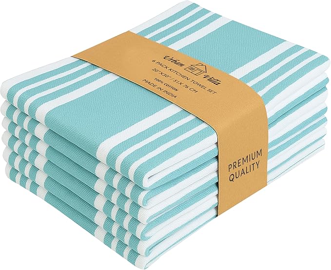 Urban Villa Easter Kitchen Towels 100% Cotton Pack of 6, Highly Absorbent Quick Drying Super Soft Premium Dish Towels for Kitchen with Hanging Loop Hand & Tea Towels - 20x30 Inch, (Aqua & White)